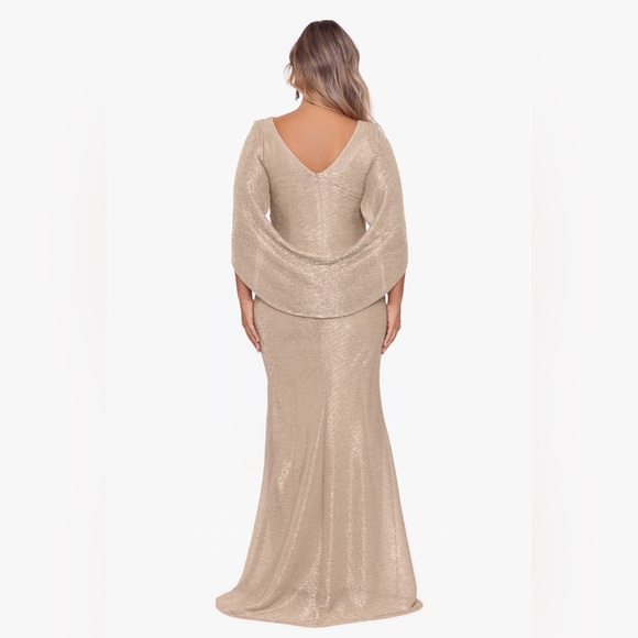 PLUS "CELINE" BOAT NECK CRINKLE GOWN - Picture 3 of 4